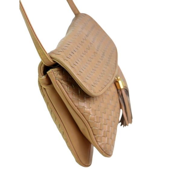 Charter Club BRAIDED BEIGE GENUINE LEATHER FLAP X-BODY SHOULDER BAG CLUTCH PURSE - Picture 3 of 16